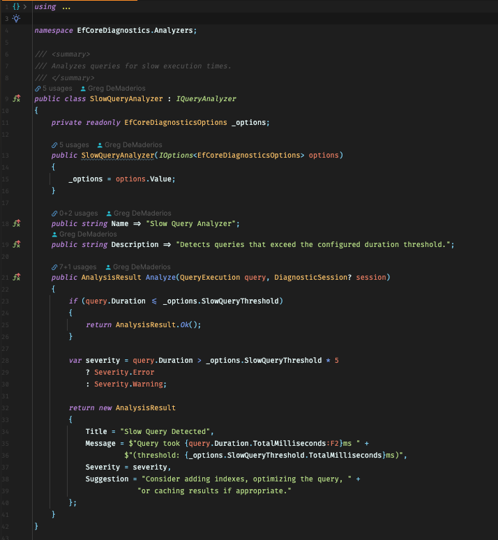 A picture of the SlowQueryAnalyzer code